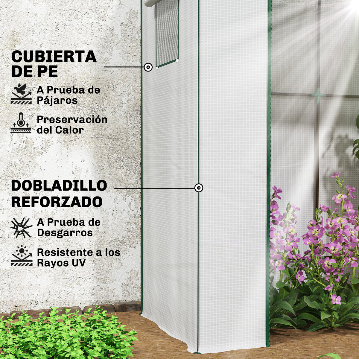 Invernadero Outsunny Acero, Pe Blanco 196x77x197 Cm_3