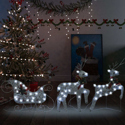 Vidaxl Renos Y Trineo De Navidad Decorativos Con 60 Led Plateado_1