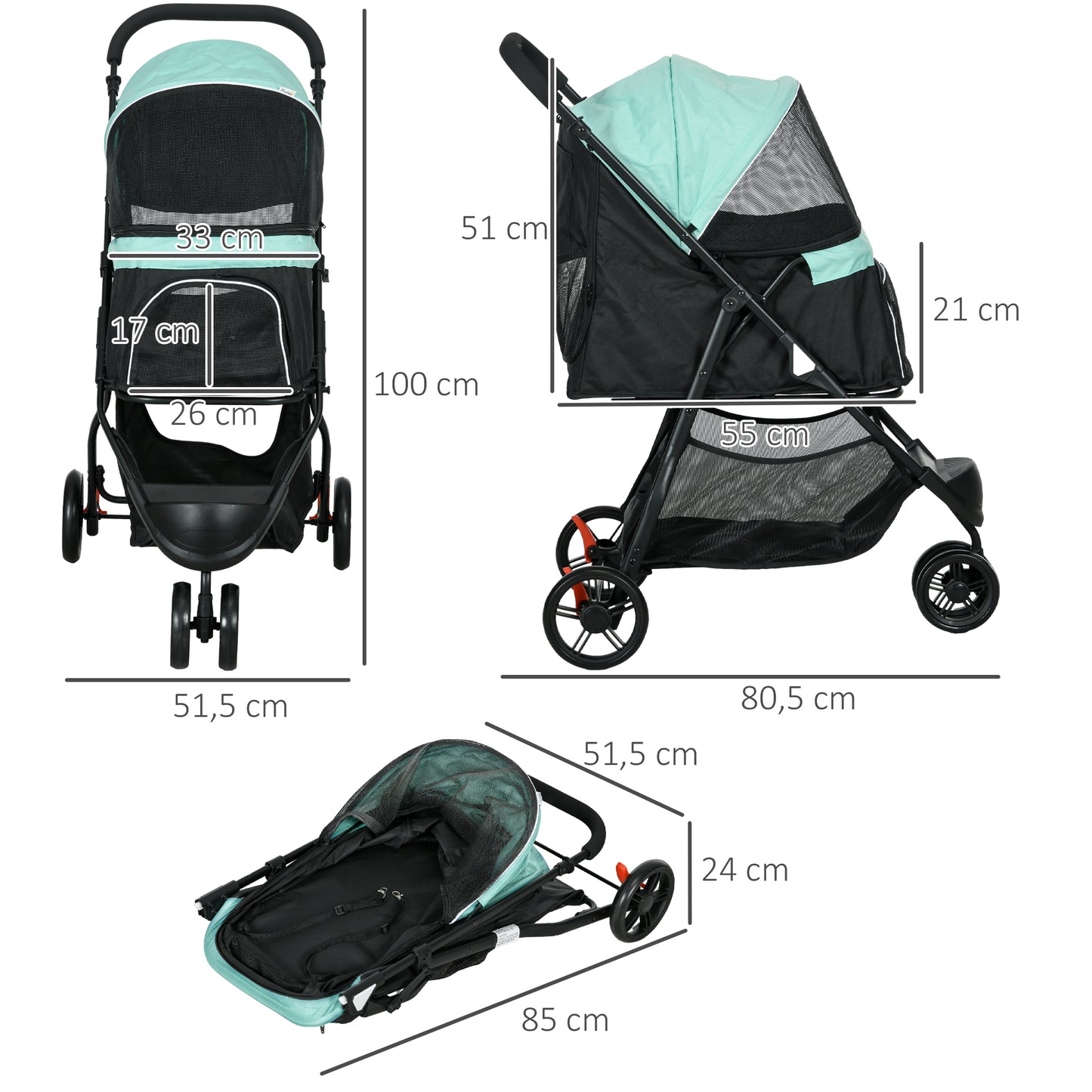 Pawhut Carrito Para Perros Plegable Con Cesta De Almacenaje 80,5x51,5x100 Cm_2
