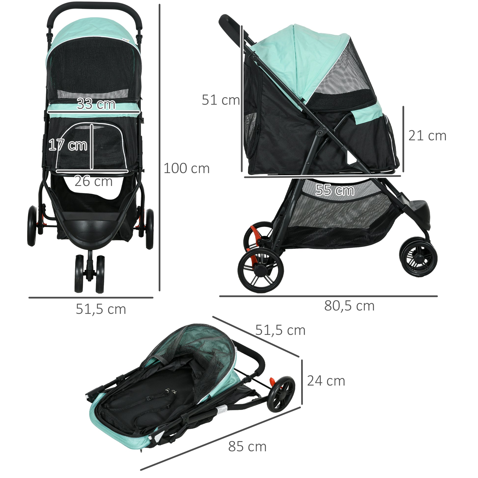 Pawhut Carrito Para Perros Plegable Con Cesta De Almacenaje 80,5x51,5x100 Cm_2