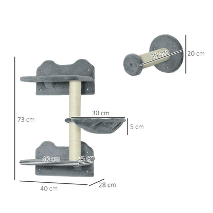 Pawhut Juego De Estanterías Para Gatos De Pared De 4 Piezas Gris_2