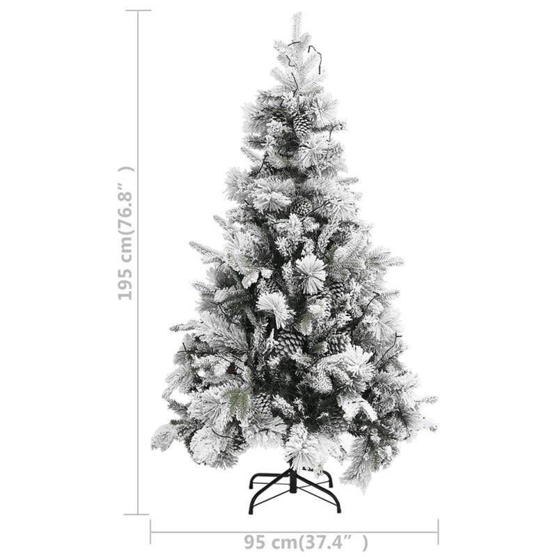Vidaxl Árbol De Navidad Con Nieve, Luces Led Y Piñas Pvc Y Pe 195 Cm_2