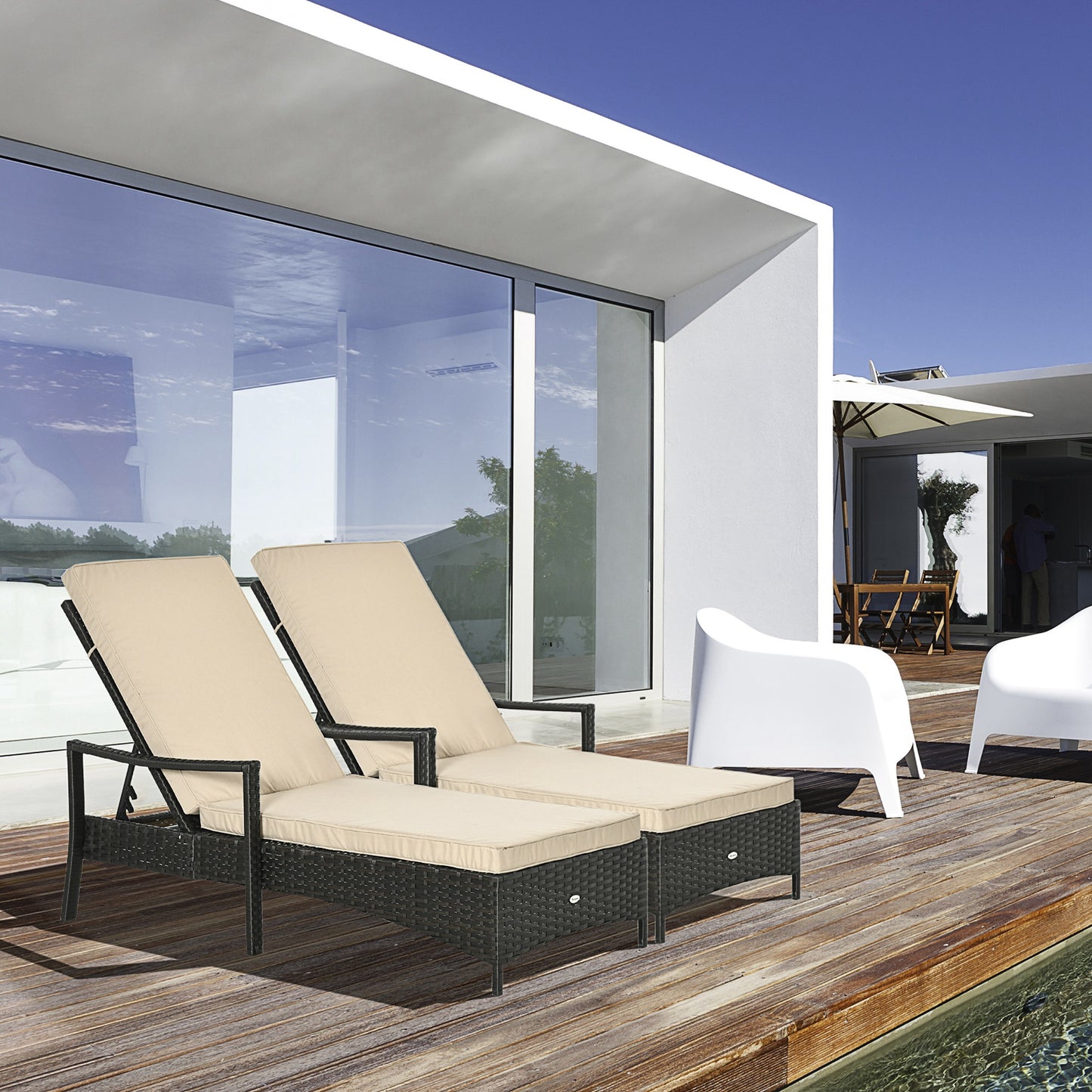 Outsunny Set De 2 Tumbonas De Ratán De Jardín Con Respaldo Ajustable Cojines_1