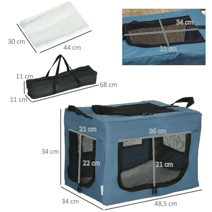 Pawhut Transportín Mochila Para Perros Gatos Cojín 48,5x34x34cm Azul_2