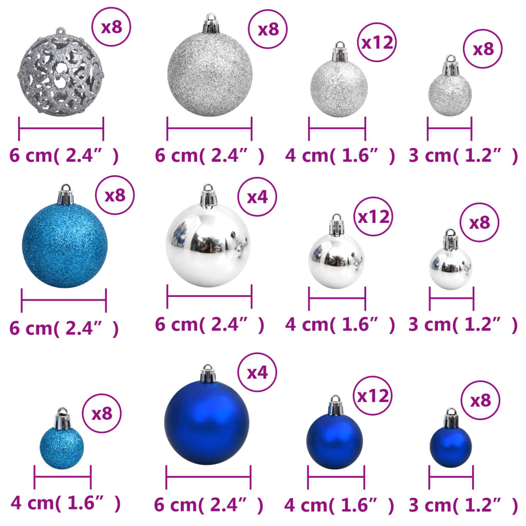 Vidaxl Bolas De Navidad 100 Unidades Azul Y Plateado 3 / 4 / 6 Cm_2