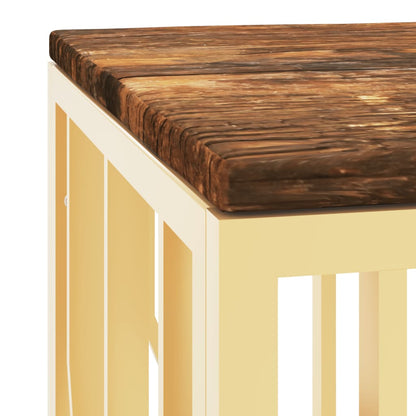 Mesa De Centro Acero Inoxidable Madera Maciza Reciclada Dorada_3