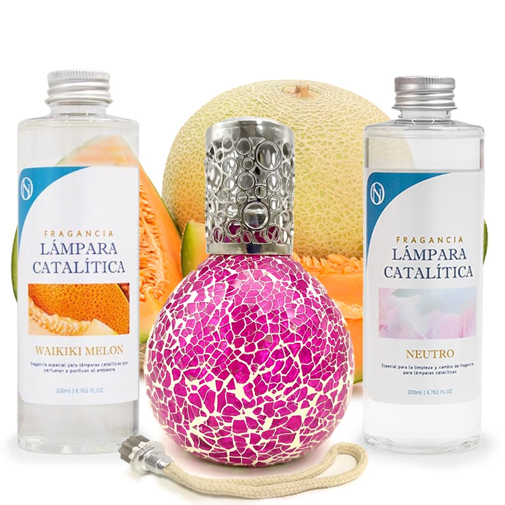 Pack Ahorro Lámpara Catalítica Mosaico Fucsia + Fragancia Waikiki Melon 500ml + Limpiador Neutro 200ml + Mecha Repuesto_0