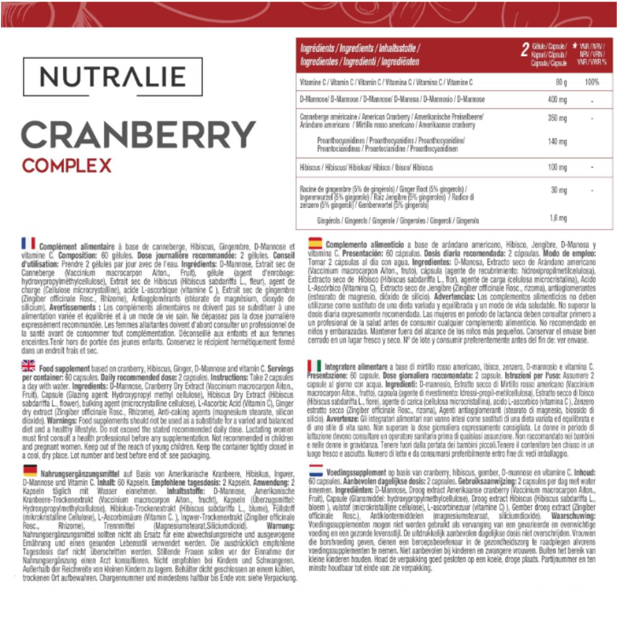 Nutralie American Cranberry + Vitamina C e D-Manose 60 Cápsulas