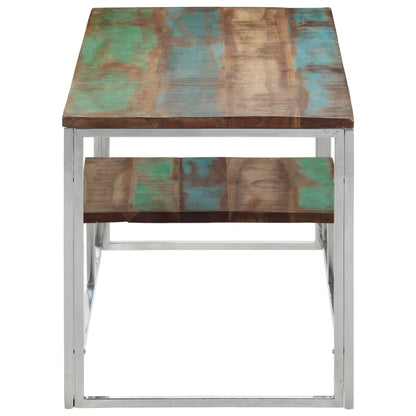 Mesa De Centro Acero Inoxidable Y Madera Reciclada Plateado_1