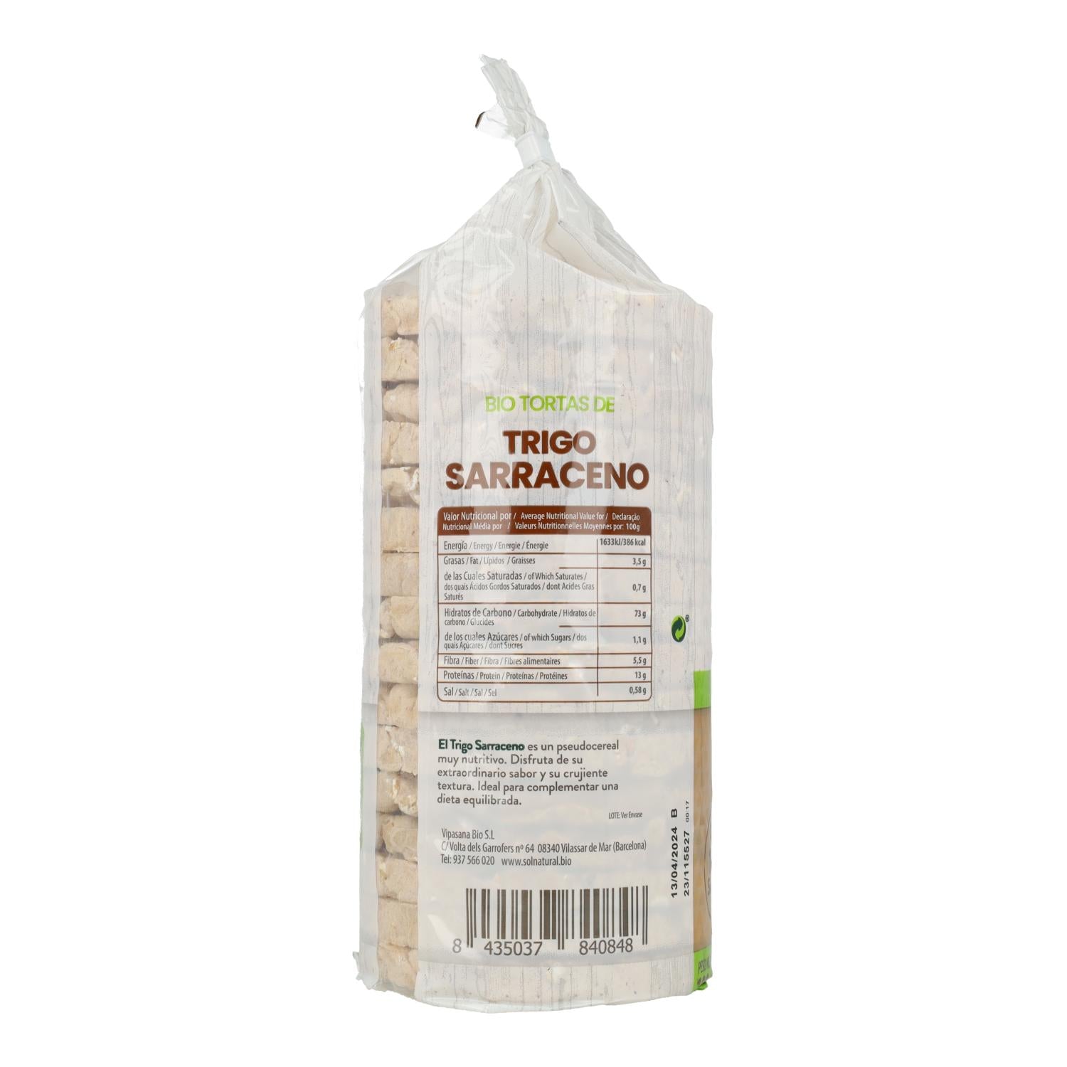 Pack 12x Tortitas de Trigo-Sarraceno Bio Sem Glúten Sol Natural 100 g