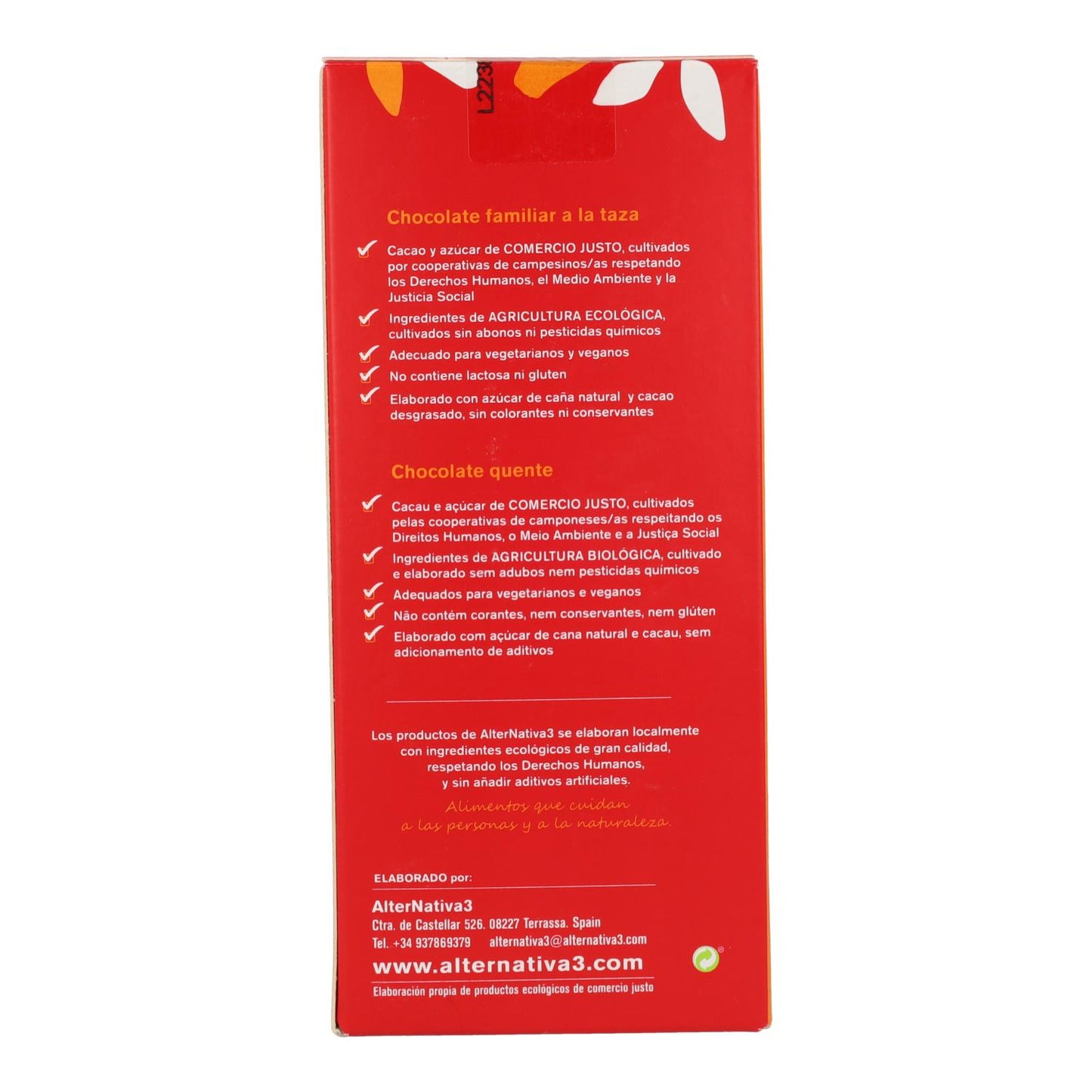 Alternativa ao chocolate biológico sem glúten 3 350g
