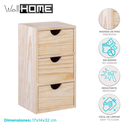 Well Home - Miniblock 3 Cajones En Madera De Pino