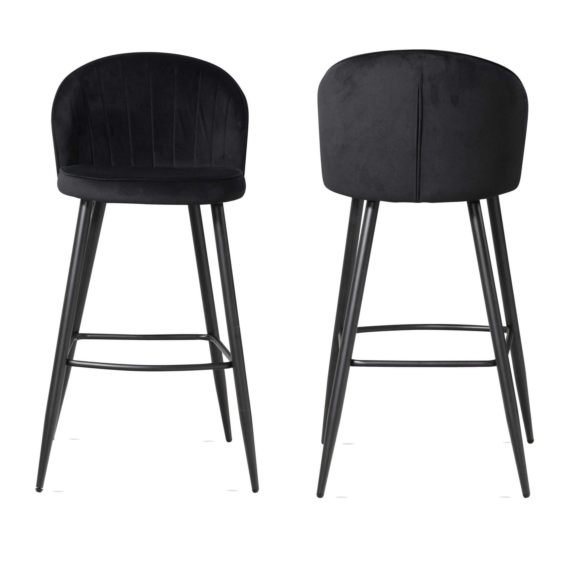 Juego De 2 Taburetes De Bar, Terciopelo Negro Con Respaldo 56 X 102,5 X 52,5 Cm_0