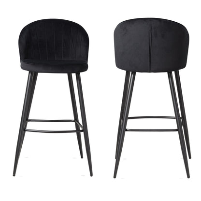 Juego De 2 Taburetes De Bar, Terciopelo Negro Con Respaldo 56 X 102,5 X 52,5 Cm_0