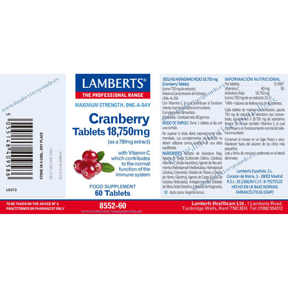 Embalagem 2x Cranberry 18.750 mg, Lamberts, 60 cápsulas 