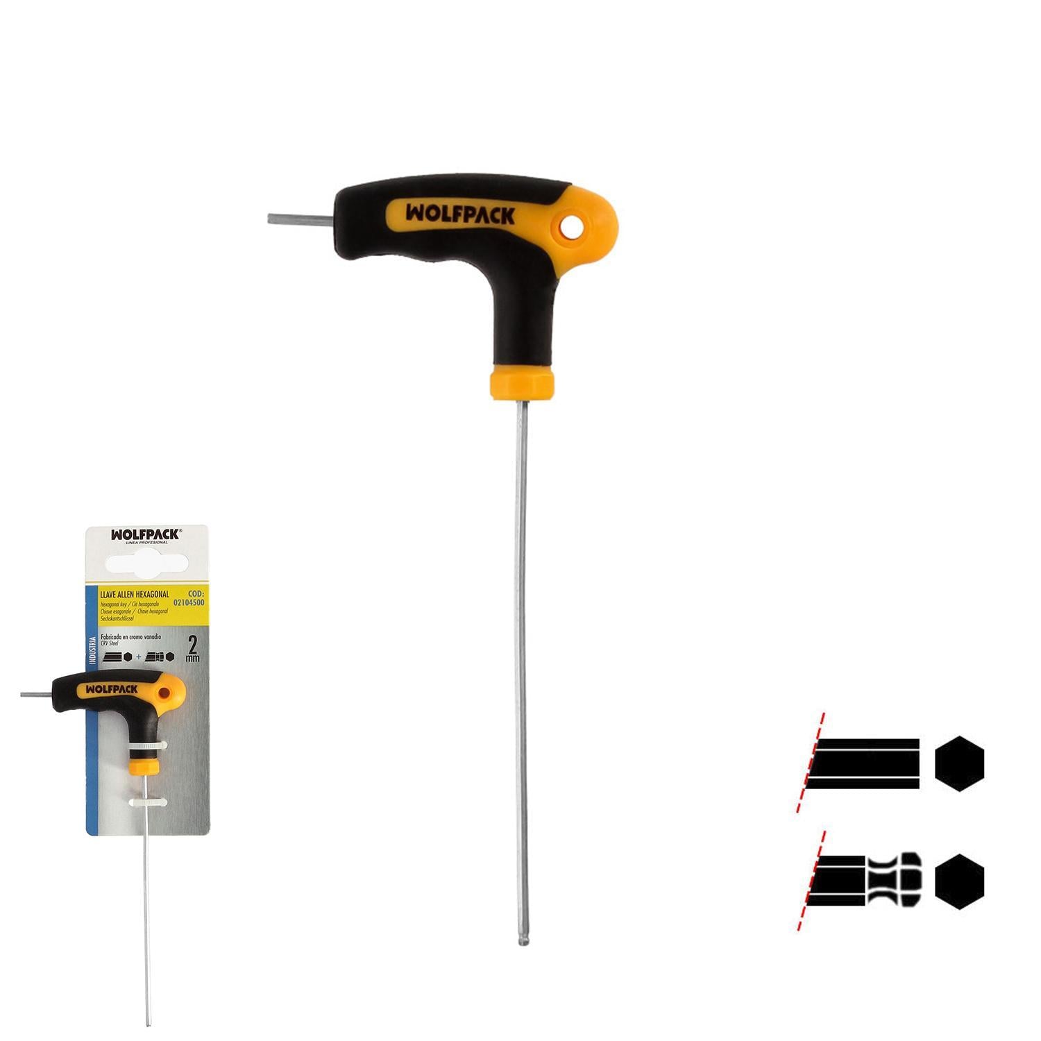 Llave Allen Con Bola Mango Bimaterial Soft Touch Forma T 2,0 Mm. Acero Cromo Vanadio, Destornillador Allen, Llave Hexagonal