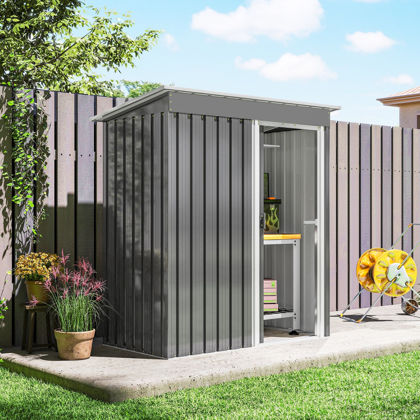 Outsunny Cobertizo De Jardín Exterior 1,2 M² 163x89x182 Cm Puerta Corredera Gris_3