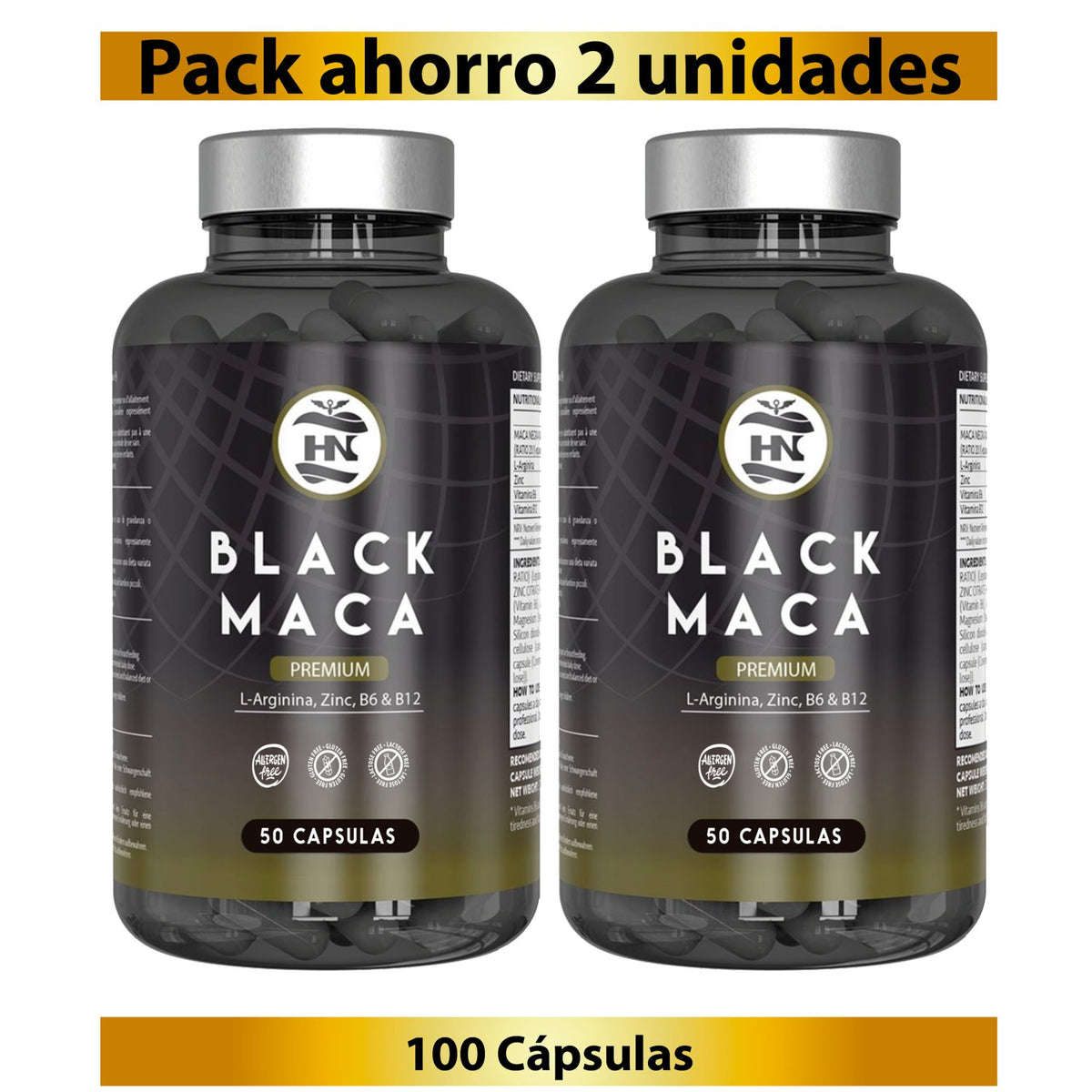 Pack 2 X Black Maca 20:1 Con L-arginina, Zinc Y Vitaminas B6 Y B12 - 2 X 50 Cápsulas Vegetales_0