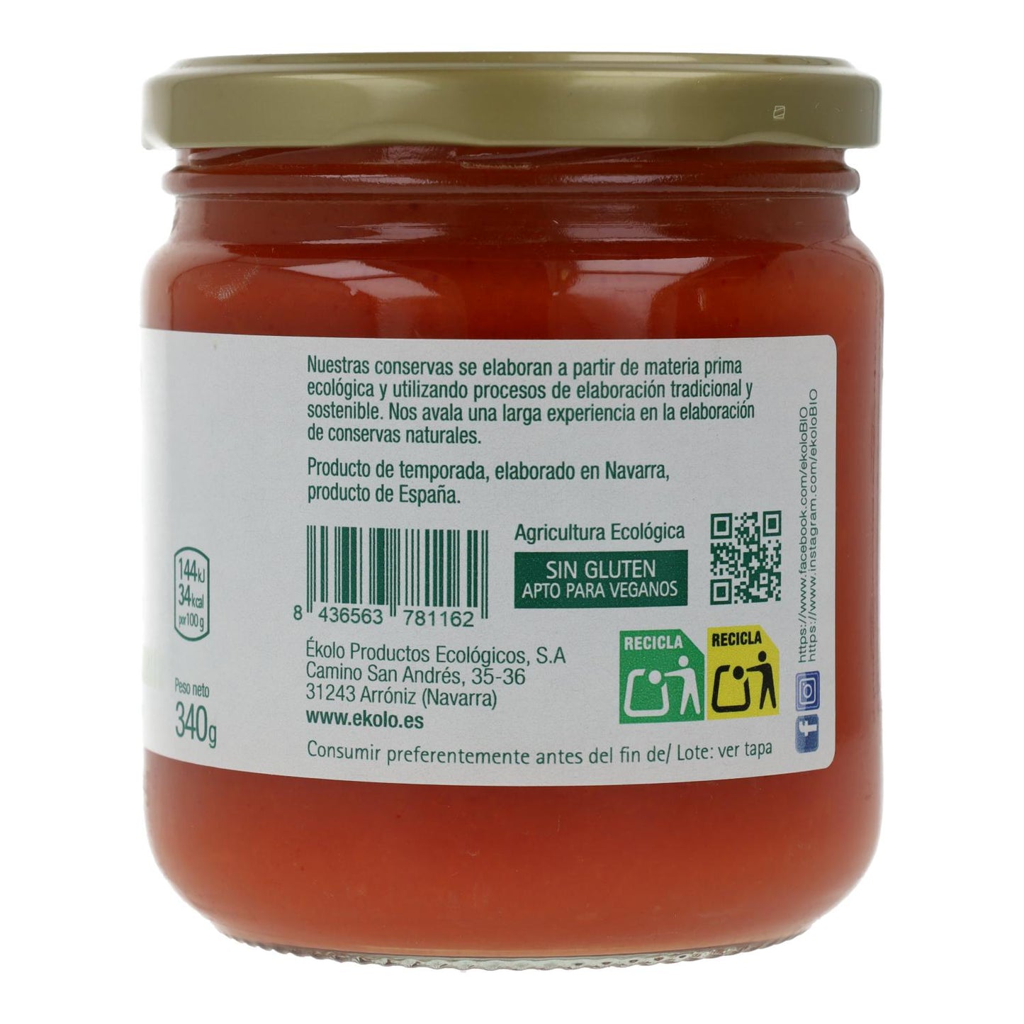 Tomate frito biológico caseiro sem açúcar Ékolo 340 g