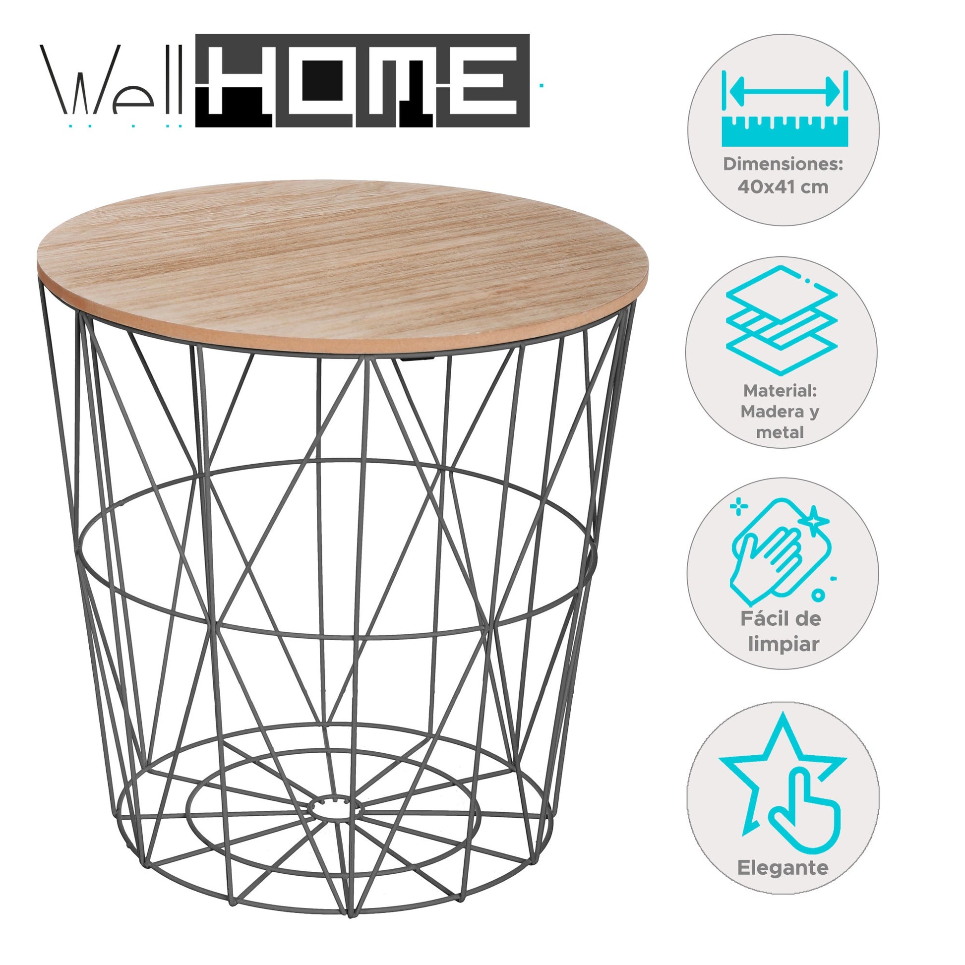 Well Home Mesa Auxiliar De Metal 'kumi' Negro Ø40x41cm_1