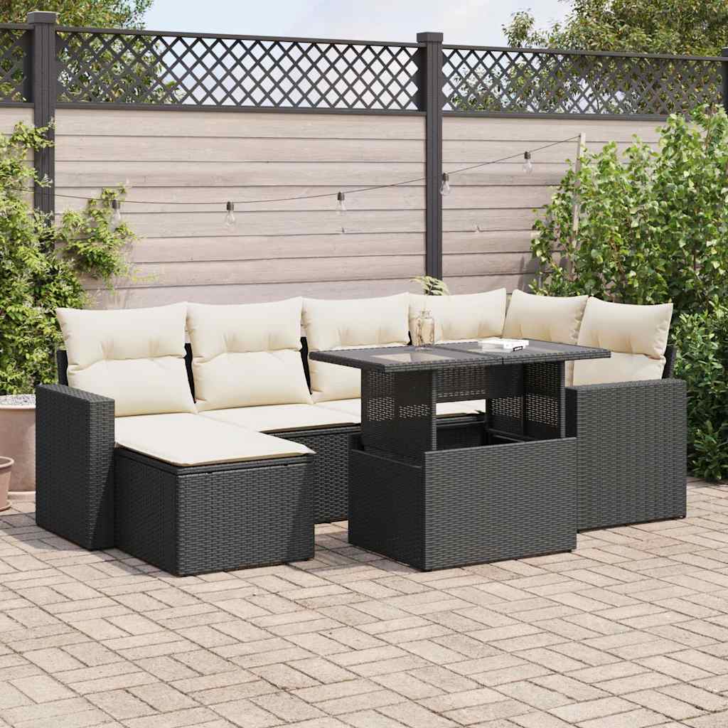 Set De Sofás De Jardín 7 Pzas Con Cojines Ratán Sintético Negro / Vetonek_4