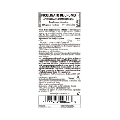 Picolinato de Crómio 90 Cápsulas Vegetais 200mg Solgar