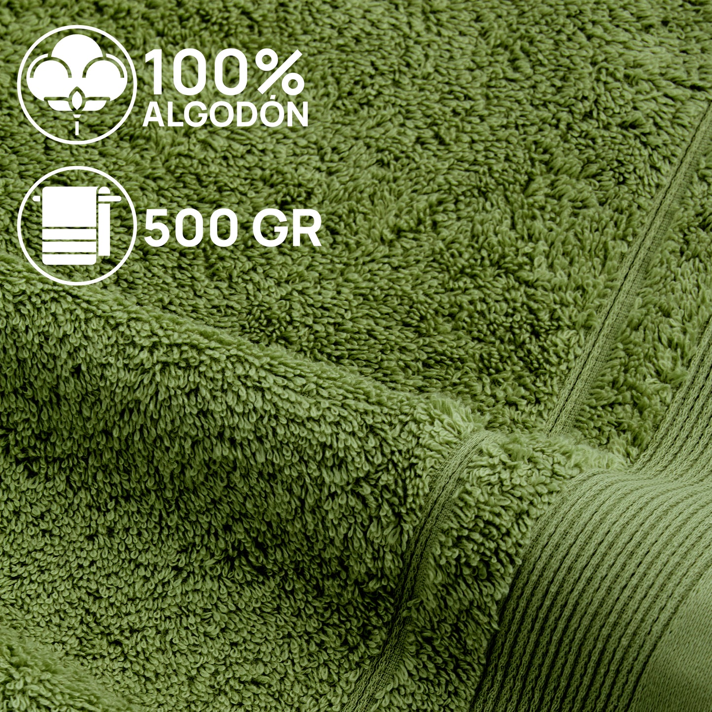 Juego De Toallas De Baño 3 Piezas: Tocador, Lavabo Y Sabana - 100% Algodón, 500 Gr Verde_4