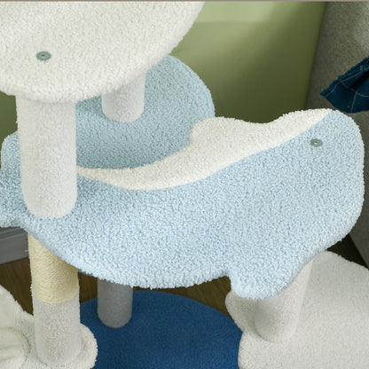 Pawhut Árbol Rascador Para Gatos Grandes De 155 Cm Con Cama Hamaca Blanco Y Azul_4