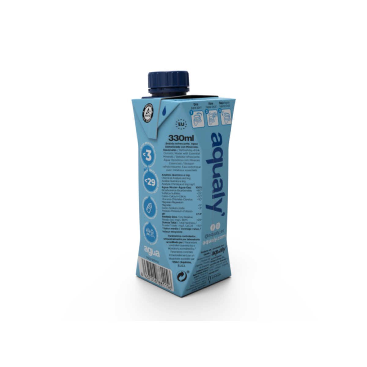Água Aqualy em caixa de 330 ml.