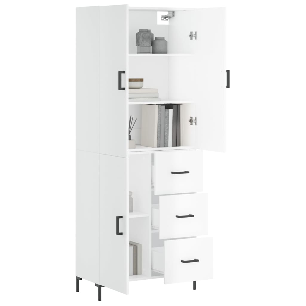 Aparador Alto Madera Contrachapada Blanco Brillo 69,5x34x180 Cm_2