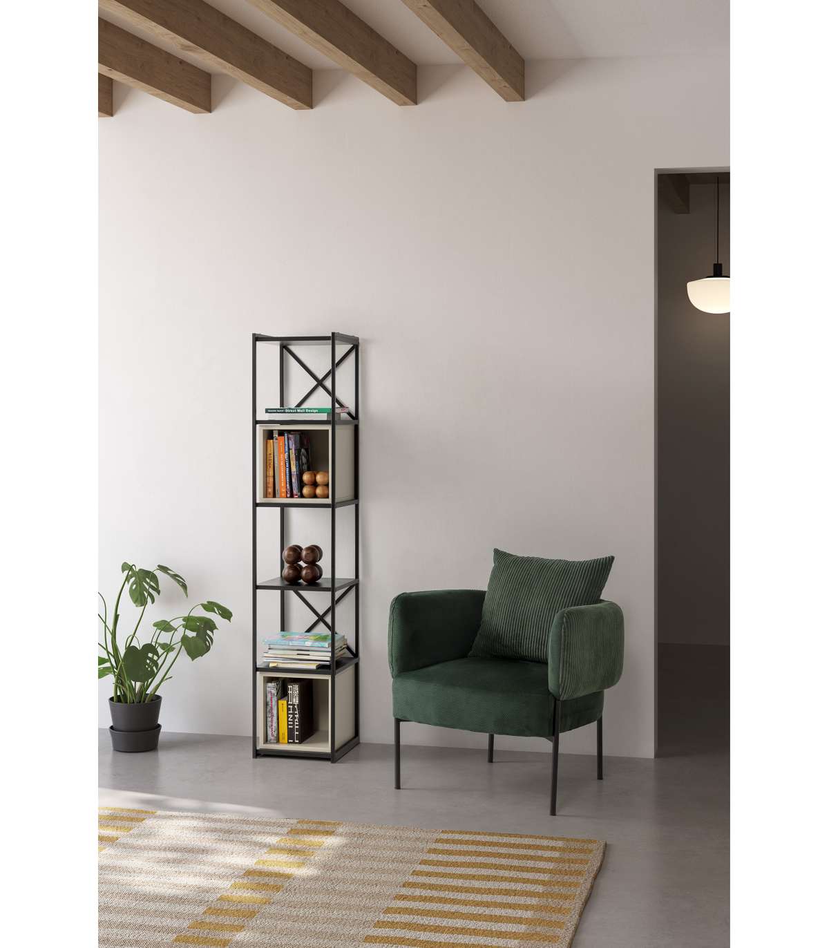 Estantería 2 Cubos Y Estantes Modelo Berta-36 Acabado Negro/crema, 179cm(alto) 36cm(ancho_4