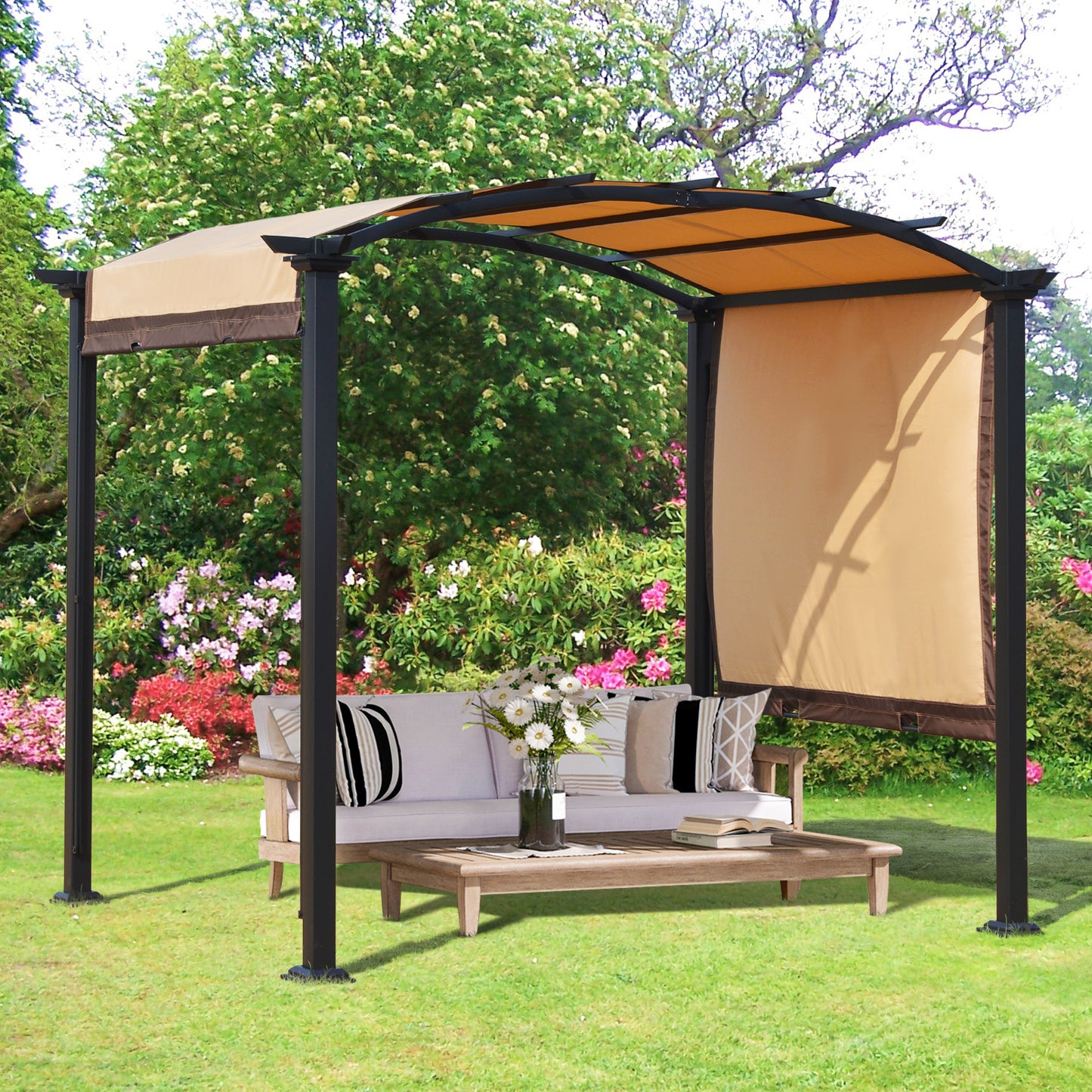 Outsunny Pérgola 3x2,5m Cenador Con Techo Retráctil Jardín Patio Terraza_1