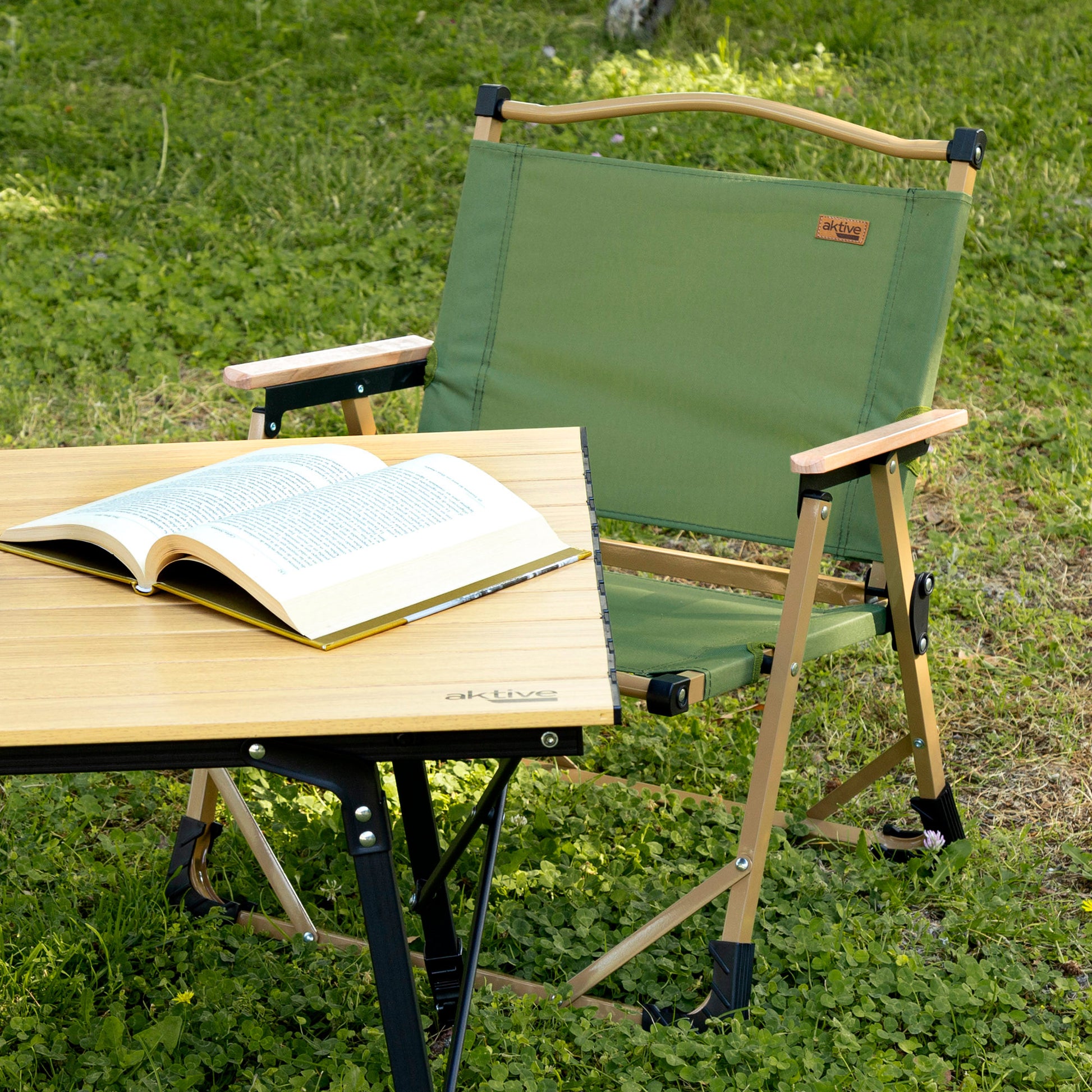 Pack 2 Sillas Plegables Bajas Glamping Verde Acero Aktive_1