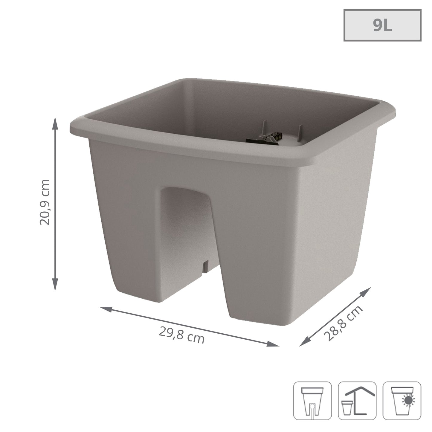 Maceta Respana Railing 9l., Dimensiones (mm) 288x298x209, Color Gris Piedra_2