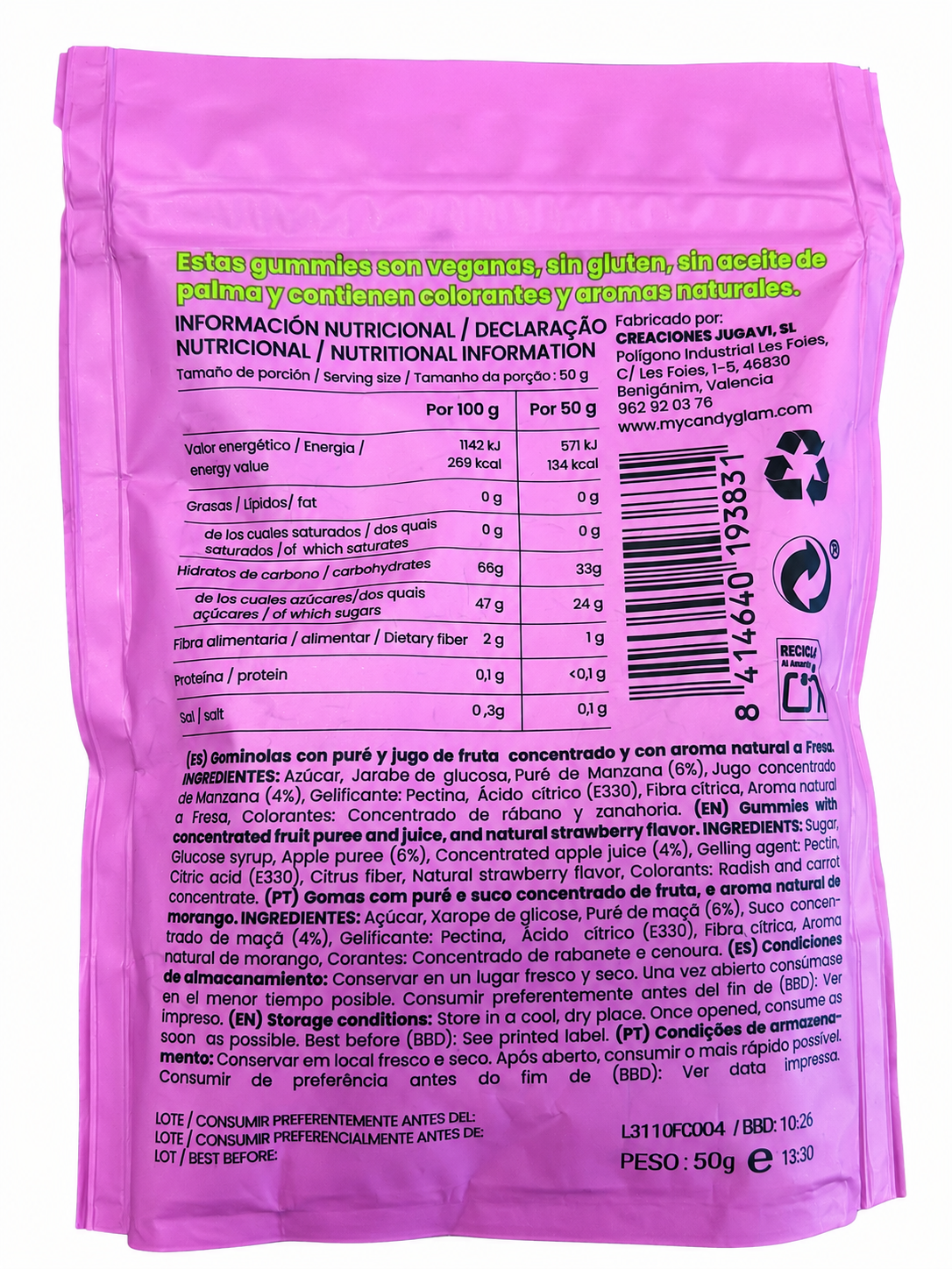 Gummies Veganas Sabor Fresa Pack 14 Bolsas - Snack Dulce Natural Sin Gluten_2