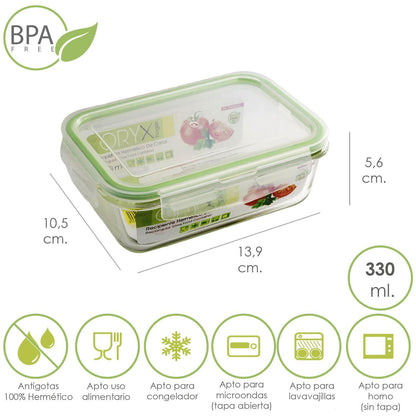 Recipiente Hermetico Cristal Rectangular  330 Ml. 13.9 X 10.5 X 5.6 (alt) Cm._0