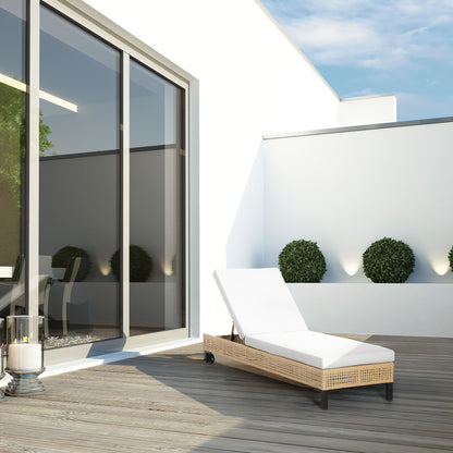 Outsunny Tumbona Ratán Jardín Con Respaldo Ajustable Cojín 2 Ruedas 200x65x31 Cm_1