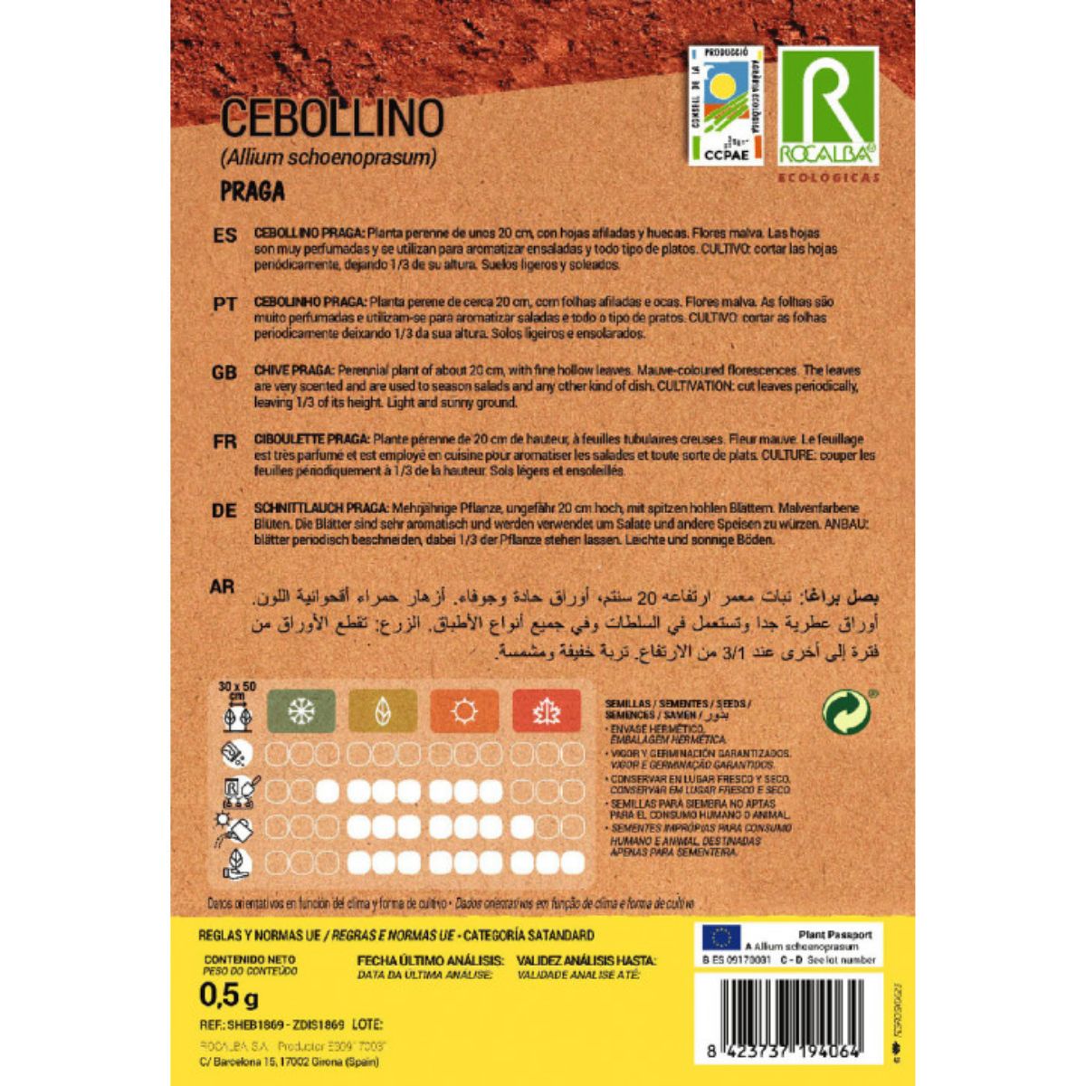 Sementes de cebolinho de Praga biológicas Rocalba