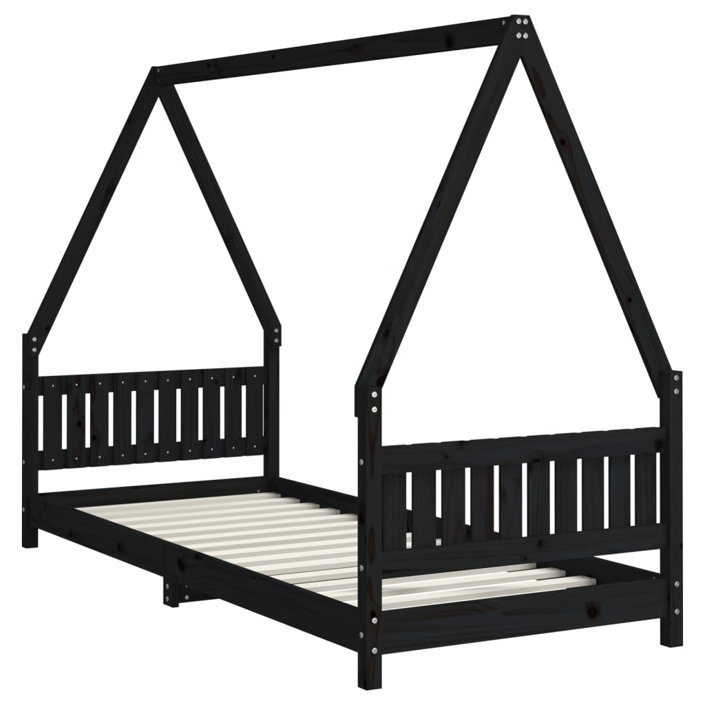 Estructura De Cama Para Niños Madera De Pino Negro 80x200 Cm / Vetonek_0