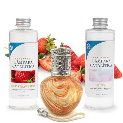 Pack Ahorro Lámpara Catalítica Orange Waves + Fragancia Wild Strawberry 200ml + Limpiador Neutro 200ml + Mecha Repuesto_0
