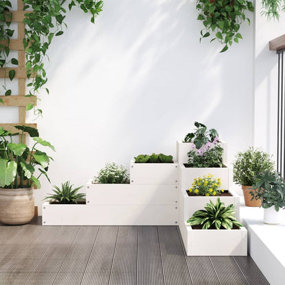 Jardinera 4 Niveles Madera Maciza De Pino Blanca 80,5x79x36 Cm_2