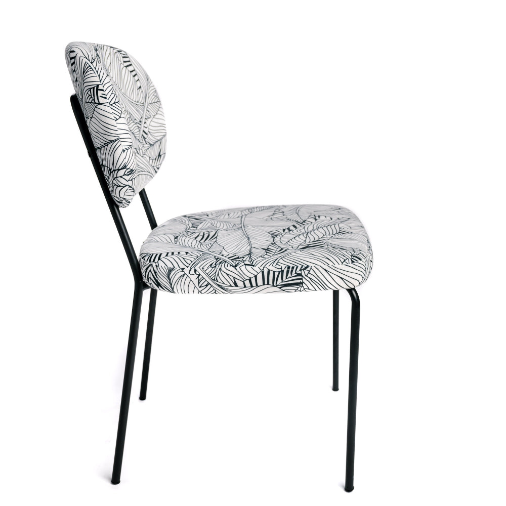 Juego De 4 Sillas De Comedor, Oficina, Cocina, Dormitorio Negro Blanco Tropical Follaje Patas De Metal 52x56x79cm - Muebles De Comedor_4
