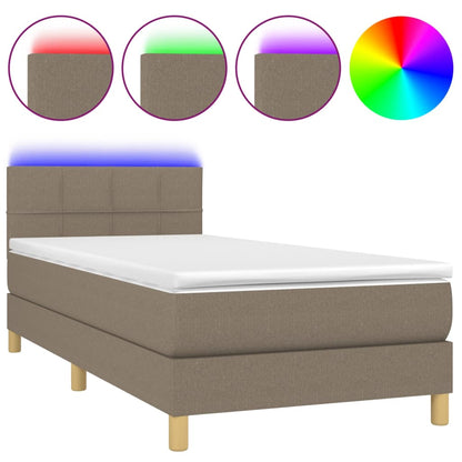 Cama Box Spring Con Colchón Led Tela Gris Taupe 100x200 Cm / Vetonek_2