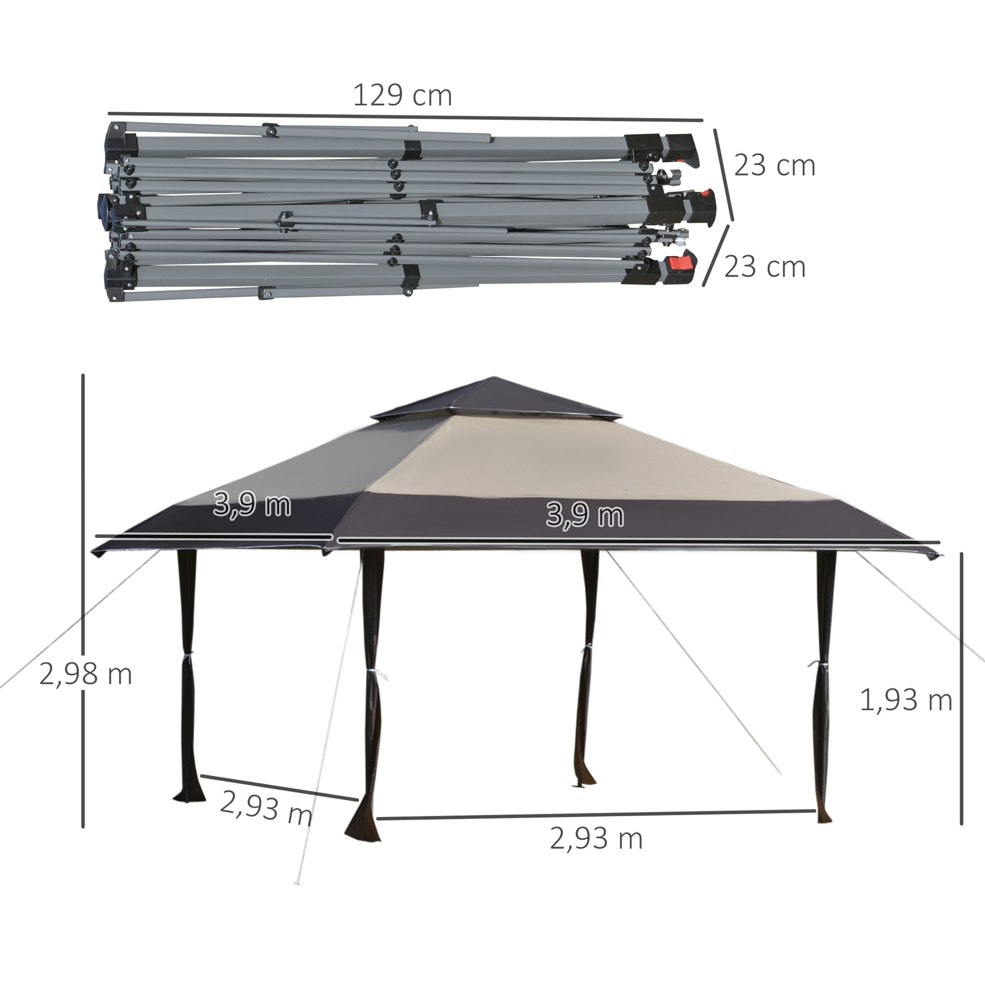 Outsunny Cenador Plegable 4x4m Doble Techo Altura Ajustable Portátil De Acero_2