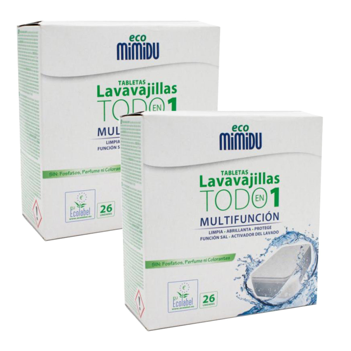 Embalagem de 2 comprimidos Mimidu ECO All-In-One para máquina de lavar louça, 26 doses