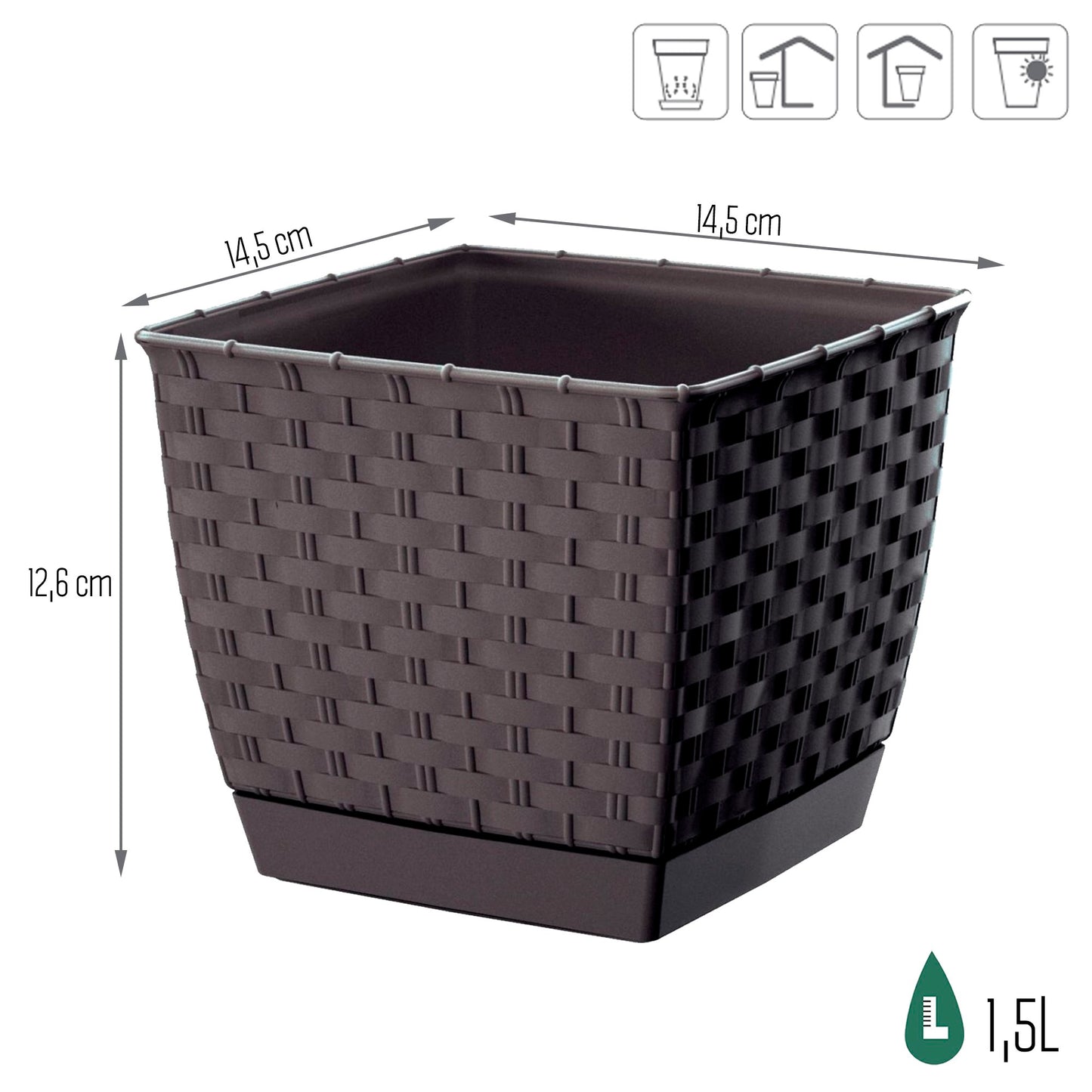 Maceta Ratolla Square 1,5l., Dimensiones (mm) 145x145x126, Color Ocre Oscuro