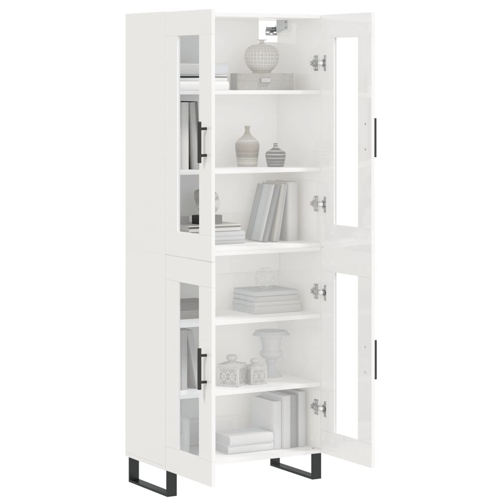 Aparador Alto Madera Contrachapada Blanco Brillo 69,5x34x180 Cm_2