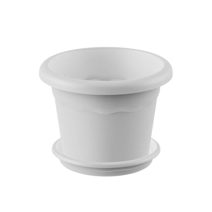Vaso redondo Terra com pires branco embalagem 22 x 16 cm