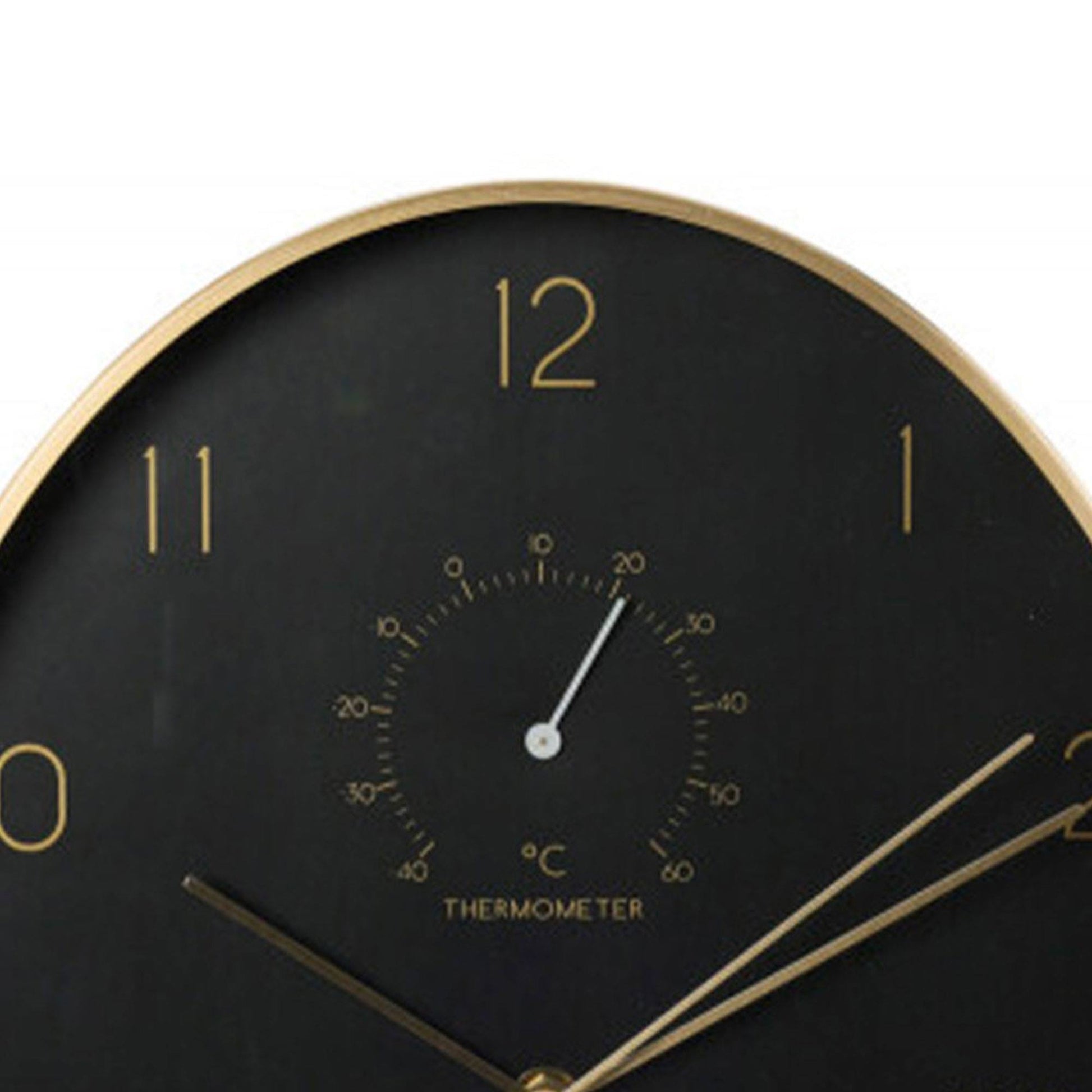 Well Home Reloj De Pared Moderno Con Termómetro E Higrómetro De Borde Dorado 34,5x27,1cm_2