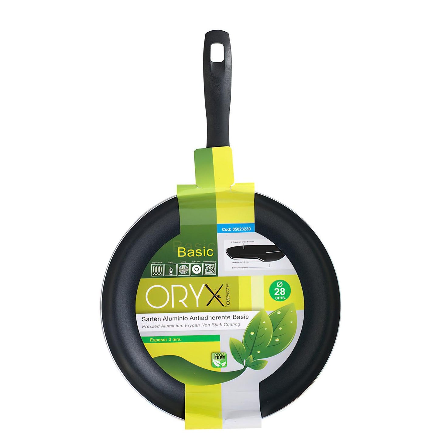 Oryx Sartén Aluminio Antiadherente Basic, Alta Resistencia, Apta Inducción, Libre Pfoa, Diámetro 28 Cm, Espesor 3 Mm.
